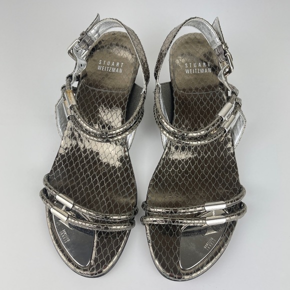 Stuart Weitzman Rolldown Metallic Micro-Wedge Sandals Size 7 - Picture 4 of 6